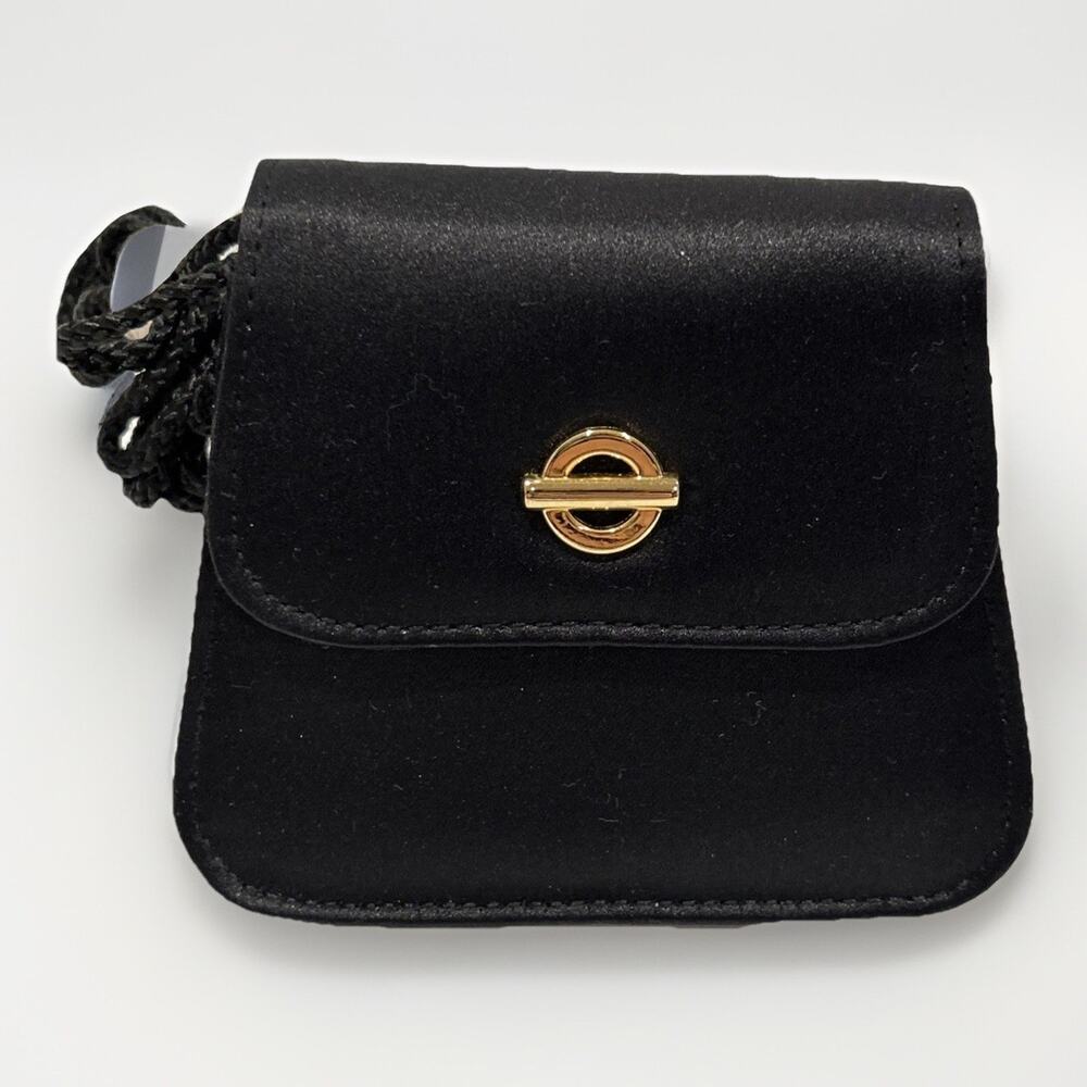 Elizabeth Arden Mini Black Crossbody Purse Dressy Satin Gold Toned Snap